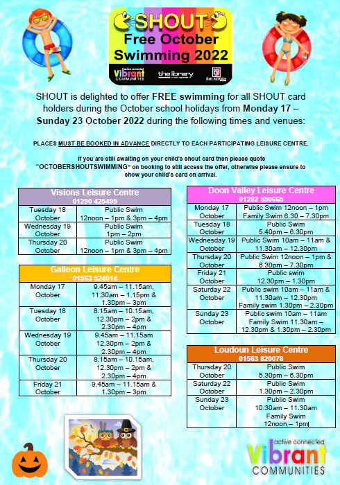 FREE Swimming Sessions for SHOUT Card holders through October